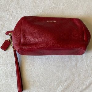 Coach Make Up Cosmetic Bag Wristlet Red Leather